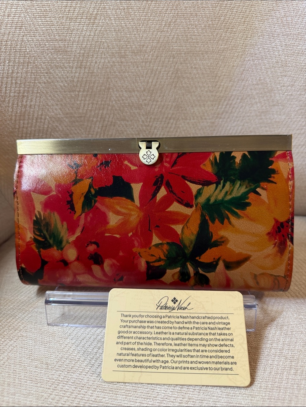 Patricia Nash Floral Leather Frame Wallet - Red, Orange & Green